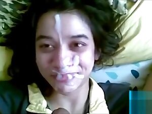 Young Indian teen lets big brother bust his load on her face