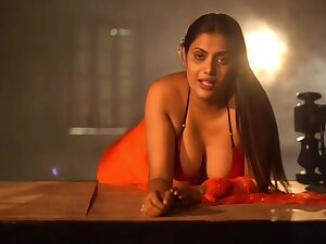 Desi Tits In Orange Saree And Bikini Blouse